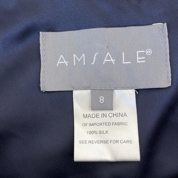 Amsale Navy Blue 100% Silk Crepe Formal Gown Maxi Dress Wedding Guess Size 8 - Picture 6 of 6